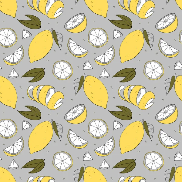 Rastrový bezešvý vzor s citróny a listy — Stock fotografie