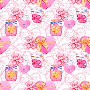 Sevgililer günü için suluboya kusursuz desen, düğün