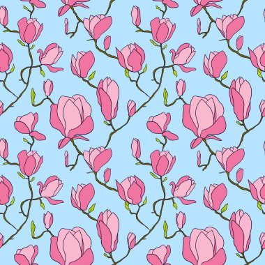 Manolya ve yaprakların çiçeksiz deseni