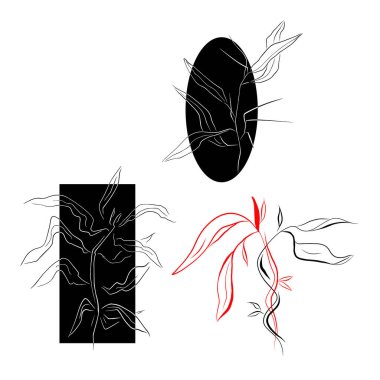 Yaprakları ve geometrik şekilleri olan Minimalist yüzyılın ortası tasarımı