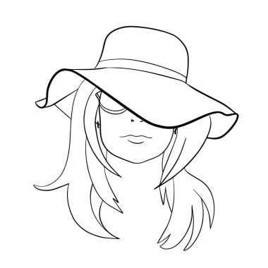 Şapkalı soyut kadın yüzü. Sürekli çizgi çizimi.
