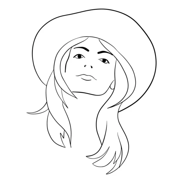 Abstrait visage de femme avec chapeau. Dessin en ligne continue. — Image vectorielle