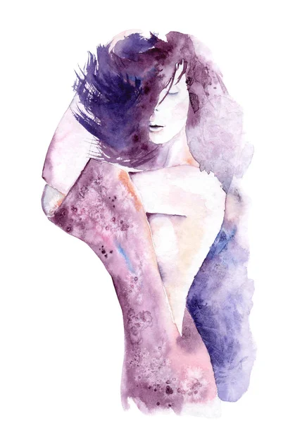 Watercolor of beautiful girl. illustration executed by watercolor by hand on paper — Stock Photo, Image