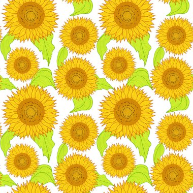 Ayçiçeği ve yapraklarının kusursuz dijital görüntüleri.