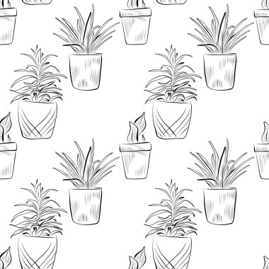 Kusursuz desen. Saksı bitkilerinin çizgisi. Minimalist vektör çizimi.