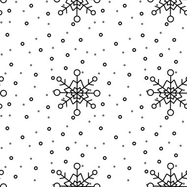 Kusursuz desen. Kış sembollerinin çizgi çizimi. Tasarımın için. nokta, kar taneleri