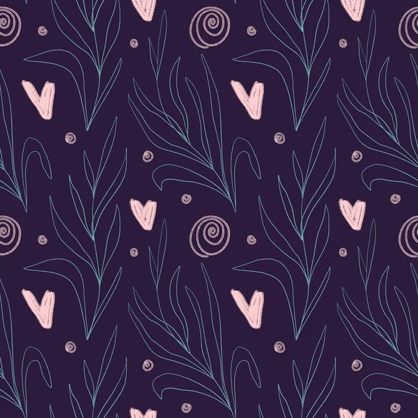 Kalpleri ve bitkileri olan kusursuz bir ana hat deseni. Dizaynınız için mor bir arkaplanda.