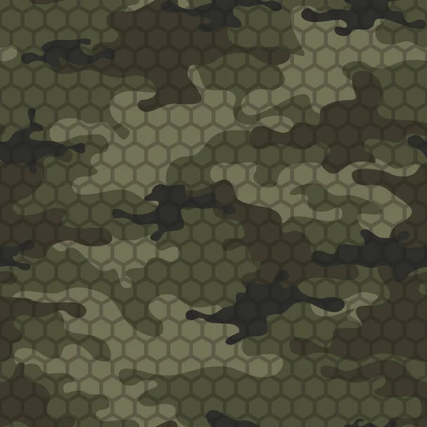 Camouflage Nahtlose Muster Moderne Flecken Und Ein Raster Von Sechseckigen — Stockvektor