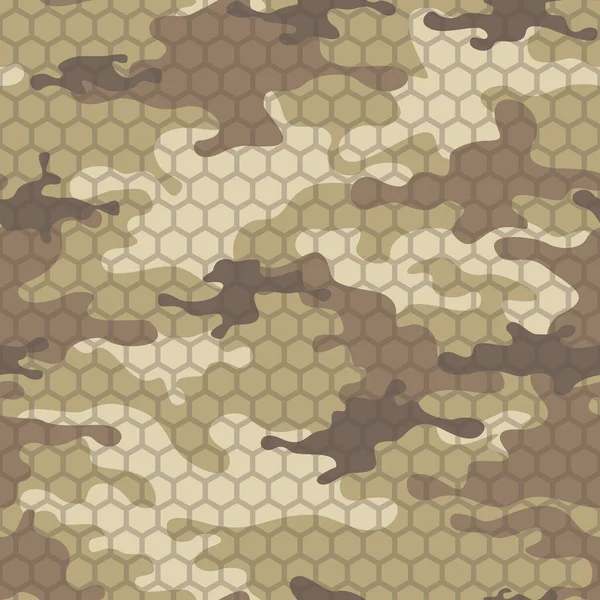 Camouflage Nahtlose Muster Moderne Flecken Und Ein Raster Von Sechseckigen — Stockvektor