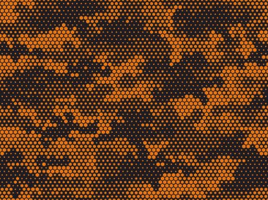 Kamuflaj kusursuz desen. Altıgen elementlerden soyut kamuflaj. Sonsuz askeri yapı. Kumaş ve tekstil baskısı. Vektör illüstrasyonu.