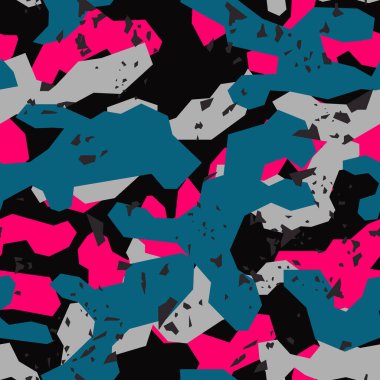 Kamuflajsız geometrik desen. Soyut askeri kamuflaj modern. Tekstil kumaşında parmak izi var. Vektör illüstrasyonu