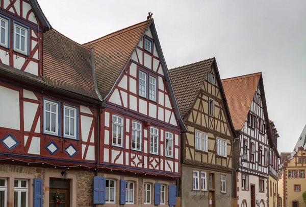 Street with historical half-timbered house in Budingen, Hesse, Germany