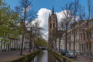 görünümünü Oude Kerk, Delft, Hollanda