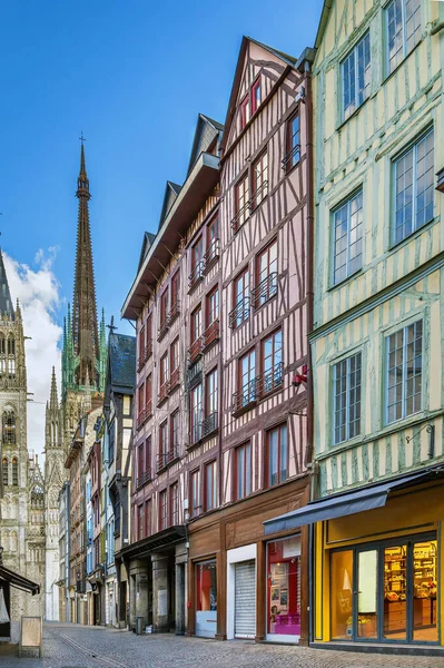 Rua Centro Histórico Rouen Com Casas Meia Madeira França — Fotografia de Stock