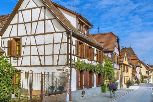 Calle Con Casas Históricas Bergheim Alsacia Francia — Foto de Stock