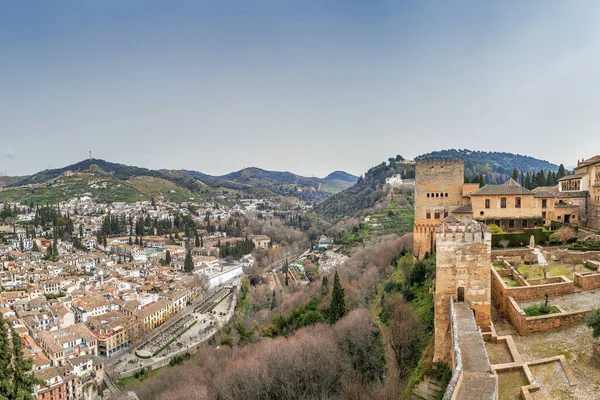 Widok Miasto Alhambra Granada Twierdzy Alcazaba Hiszpania — Zdjęcie stockowe