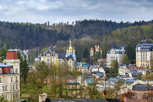 Utsikt Över Historiska Centrum Karlovy Vary Från Kulle Tjeckien — Stockfoto