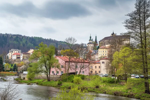 Kilátás Loket Város Ohre Folyó Cseh Köztársaság — Stock Fotó