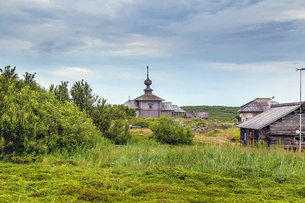 Drewniany Kościół Andrzeja Wyspie Big Zayatsky Rosja — Zdjęcie stockowe