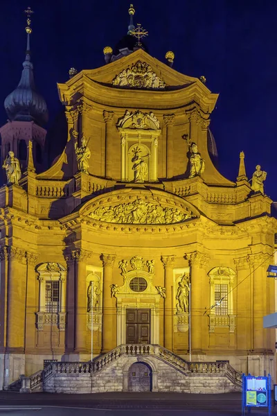 Baroque Facade Neumunster Church Evening Wurzburg Germany — Stock Photo, Image