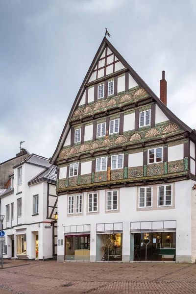 Ulice Dekorativními Dřevěnými Domky Centru Města Lemgo Německo — Stock fotografie