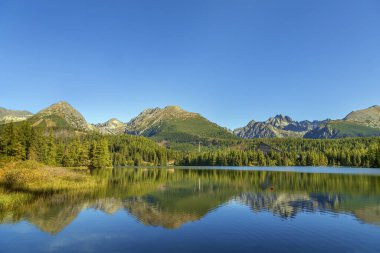 Yüksek Tatras dağlarında Strbske Pleso Gölü manzarası, Slovakya