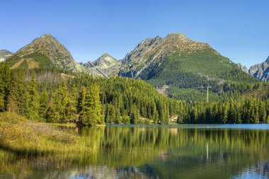 Yüksek Tatras dağlarında Strbske Pleso Gölü manzarası, Slovakya