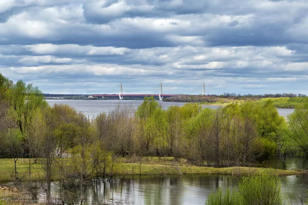 Ландшафт Мостом Через Річку Оку Біля Міста Муром Росія — стокове фото