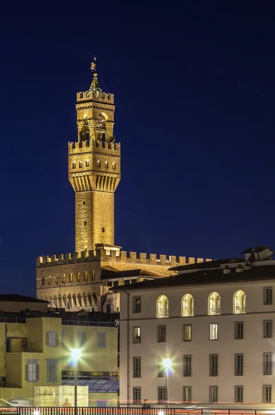 Palazzo Vecchio à noite, Florença, Itália — Fotografia de Stock