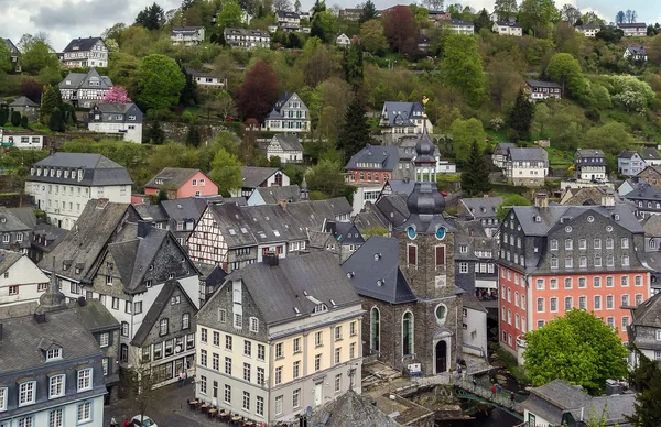 View of Monschau town centre from hill, Germany — Stock Photo, Image