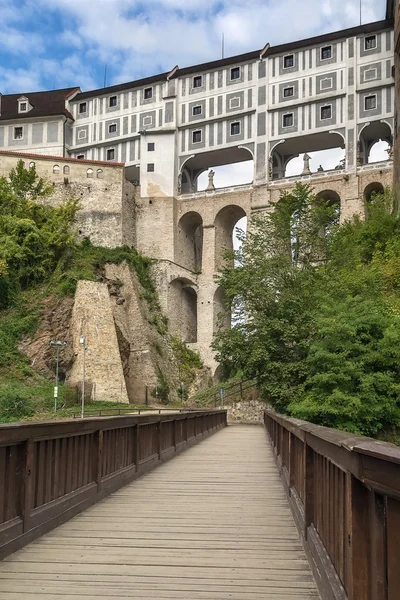捷克共和国捷克克鲁姆洛夫城堡，城堡桥 图库图片