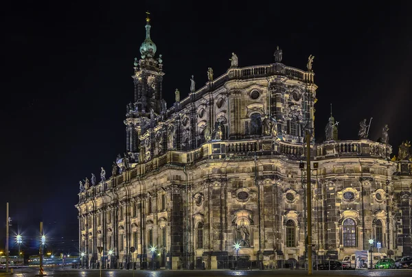 Katedra w Dreźnie w nocy, Niemcy — Zdjęcie stockowe