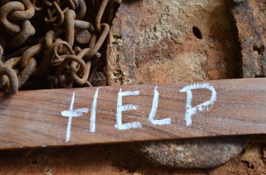 help written with a vintage wooden door