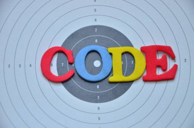 Beyaz arkaplanda tahta bloklardan yapılmış kod metni