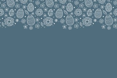 Arka planda paskalya yumurtaları ve çiçekleri var. Vektör