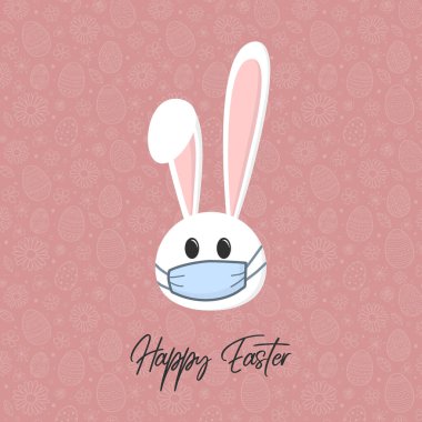 Maskeli bir Paskalya tavşanı. Covid19 salgını. Vektör