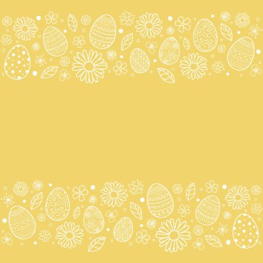 Yumurta ve çiçekli Paskalya tebrik kartı şablonu. Vektör