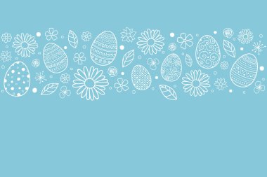 Yumurta ve çiçekli Paskalya arkaplanı. Vektör
