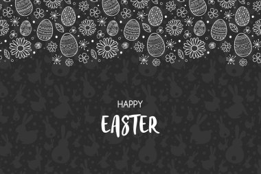 Paskalya tebrik kartı, el yapımı yumurta ve çiçekler. Vektör