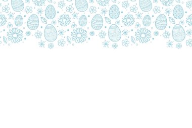 Paskalya arkaplanı kavramı, el yapımı yumurta ve çiçekler. Vektör