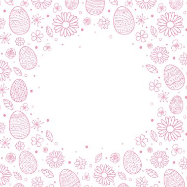 El yapımı yumurta ve çiçekli basit bir Paskalya arkaplanı. Vektör