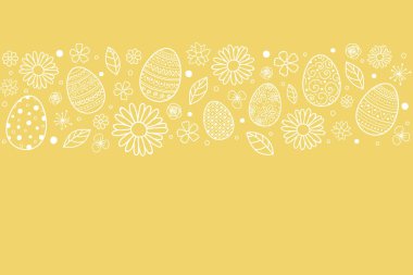 El yapımı yumurta ve çiçekli basit bir Paskalya arkaplanı. Vektör