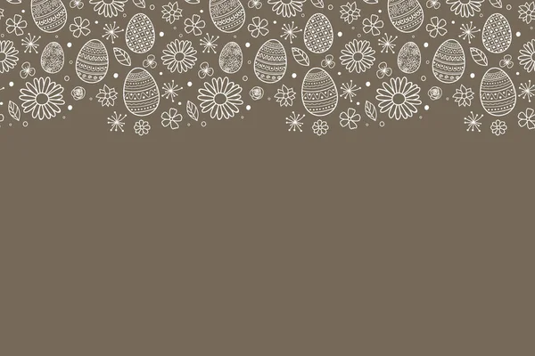 Arka planda paskalya yumurtaları ve çiçekleri var. Vektör