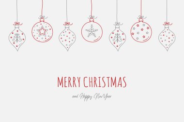 Noel kartı, elle çizilmiş toplar ve süslemeler. Vektör