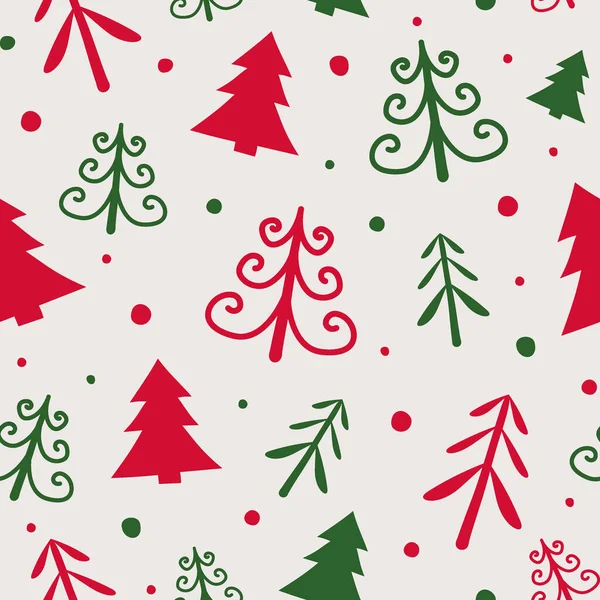 Weihnachten Nahtlose Muster Mit Handgezeichneten Bäumen Geschenkpapier Vektor — Stockvektor
