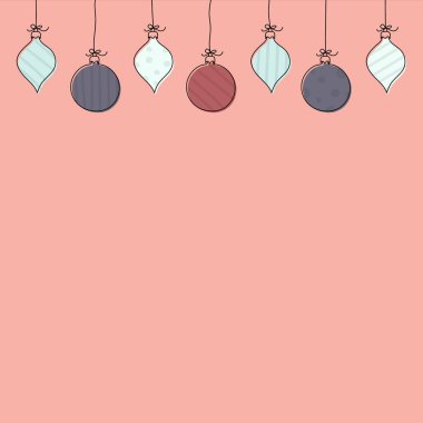 Noel arkaplanı kavramı ve asılı el çizimi toplar. Vektör