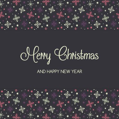 Arka planda dilekleri olan el yapımı kar taneleri. Noel tebrik kartı. Vektör