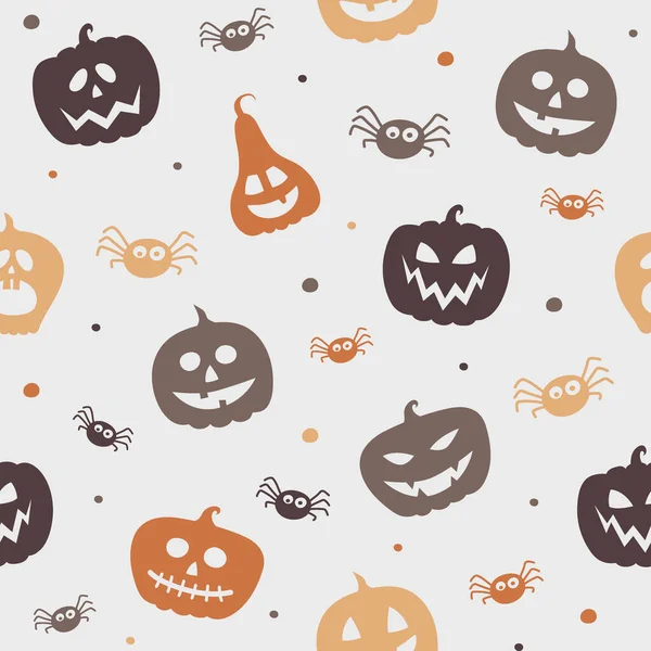 Patrón Halloween Con Divertidas Linternas Calabaza Arañas Vector — Archivo Imágenes Vectoriales