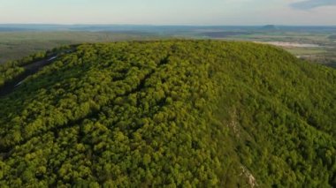 Bir bahar günü Shikhan Kushtau adlı kireçtaşından oluşan antik deniz resifinden geriye kalanlar. Hava görünümü.