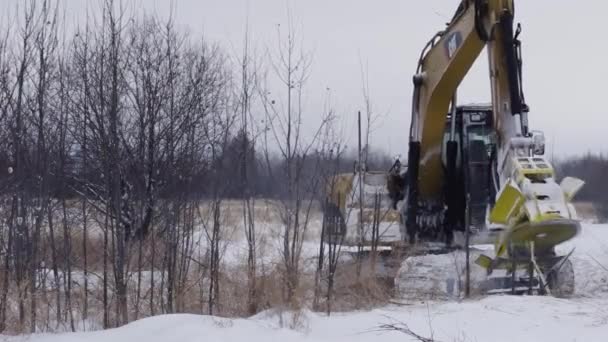 Limpagem Terrenos Arbustos Promac Rsmdc Montagem Cortador Escova Cat312 Trabalho — Vídeo de Stock